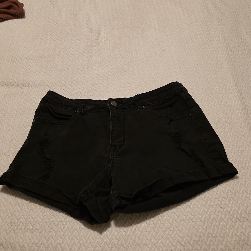 Encore Jeans Black Distressed High-Rise Denim Shorts